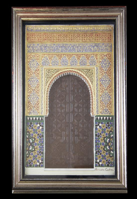 Fernandez Castro Granada. Plaque of a doorway from The Alhambra Palace, overall 17 x 12